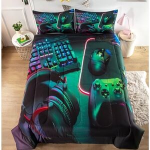 Gamer Comforter Sets for Teens Gaming Bedding Sets Twin Bedspread&2 Pillow Cases